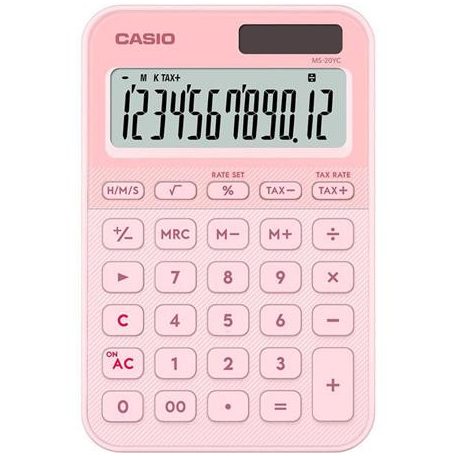 CASIO Számológép, asztali, 12 számjegy, CASIO, "MS 20 YC", világos rózsaszín