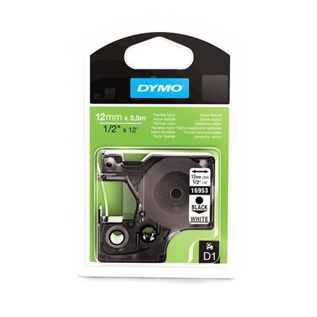 DYMO Feliratozógép szalag, flexibilis ID, 12 mm x 3,5 m, DYMO "D1", fehér-fekete