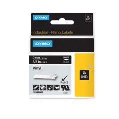   DYMO Feliratozógép szalag, vinil, 9 mm x 5,5 m, DYMO "Rhino", fekete-fehér