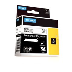   DYMO Feliratozógép szalag, tartós poliészter, 6mm x 5,5 m, DYMO, "Rhino", fehér-fekete