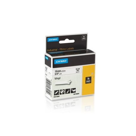 DYMO Feliratozógép szalag, vinil, 19 mm x 5,5 m, DYMO "Rhino", fehér-fekete