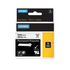   DYMO Feliratozógép szalag, tartós poliészter, 9 mm x 5,5 m, DYMO "Rhino",fehér-fekete