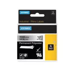   DYMO Feliratozógép szalag, tartós poliészter, 19 mm x 5,5 m, DYMO "Rhino", fekete-metál