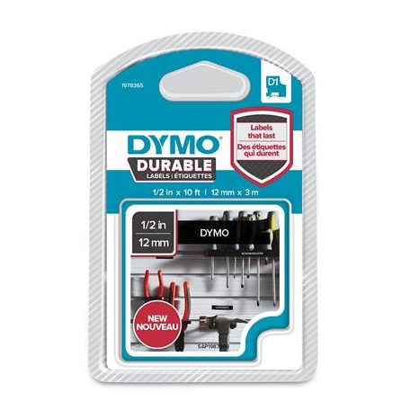 DYMO Feliratozógép szalag, 12 mm x 3 m, tartós, DYMO "D1", fekete-fehér