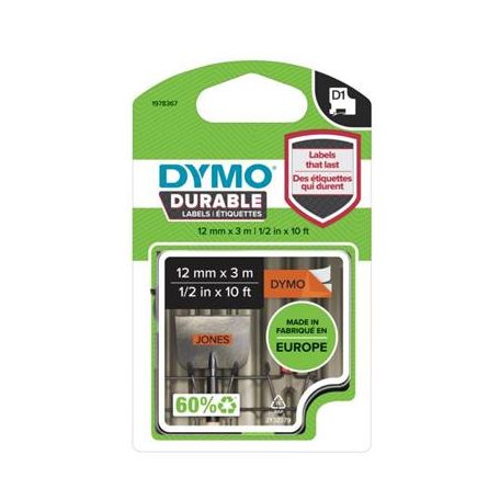 DYMO Feliratozógép szalag, 12 mm x 3 m, tartós, DYMO "D1", narancssárga-fekete