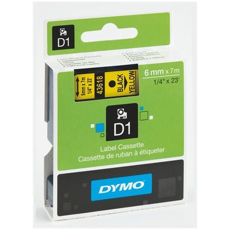 DYMO Feliratozógép szalag, 6 mm x 7 m, DYMO "D1", sárga-fekete