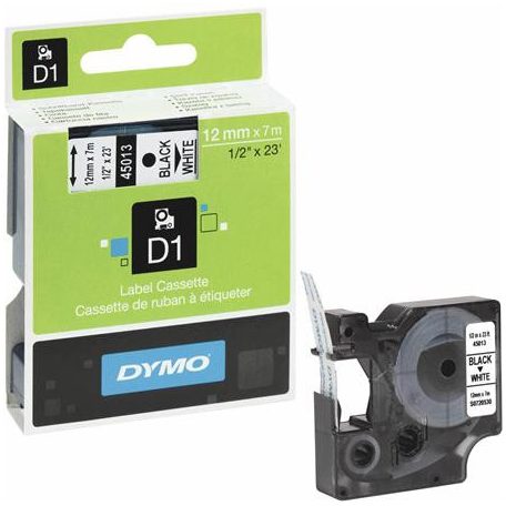 DYMO Feliratozógép szalag, 12 mm x 7 m, DYMO "D1", fehér-fekete