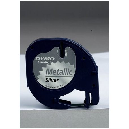 DYMO Feliratozógép szalag, műanyag, 12 mm x 4 m, DYMO "Letratag", ezüst