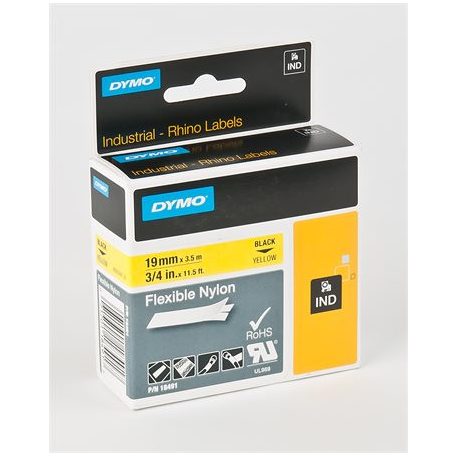 DYMO Feliratozógép szalag, flexibilis ID, 19 mm x 3,5 m, DYMO "Rhino", sárga-fekete