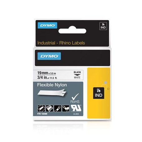 DYMO Feliratozógép szalag, flexibilis ID, 19 mm x 3,5 m, DYMO "Rhino", fehér-fekete