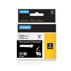  DYMO Feliratozógép szalag, tartós poliészter, 12 mm x 5,5 m, DYMO "Rhino", fehér-fekete
