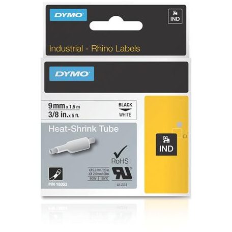 DYMO Zsugorcső, feliratozógéphez, 9 mm x 1,5 m, DYMO "Rhino", fehér-fekete