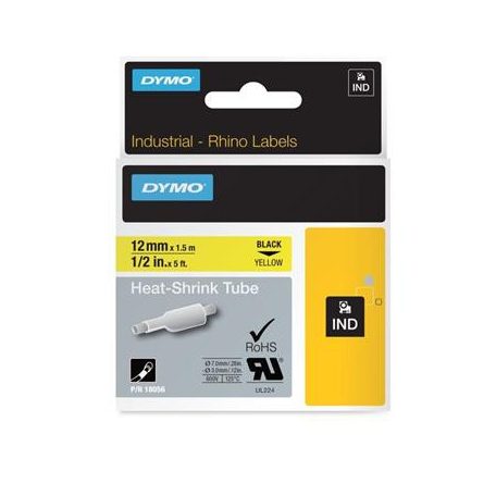 DYMO Zsugorcső, feliratozógéphez, 12 mm x 1,5 m, DYMO "Rhino", sárga-fekete