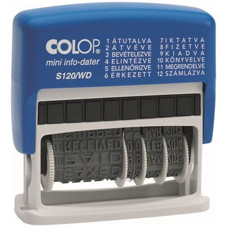 COLOP Dátum- és szövegbélyegző, 12 féle szöveggel, COLOP "S120/WD"