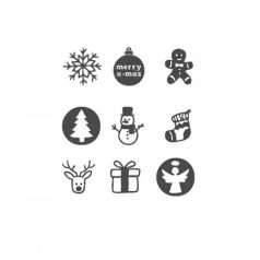   Bélyegző, kirakós, 10 motívummal, "Nio Karácsony", fehér ház, fekete párnával