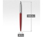 PARKER Golyóstoll, 0,7 mm, ezüst színű klip, Kensigton piros tolltest, PARKER "Royal Jotter", kék