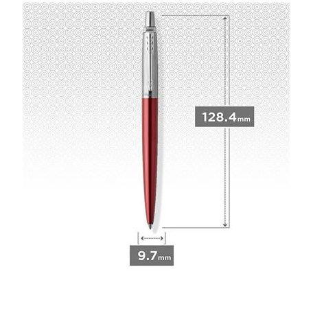 PARKER Golyóstoll, 0,7 mm, ezüst színű klip, Kensigton piros tolltest, PARKER "Royal Jotter", kék