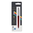 PARKER Golyóstoll, 0,7 mm, ezüst színű klip, piros tolltest, PARKER "Royal Jotter Originals", kék