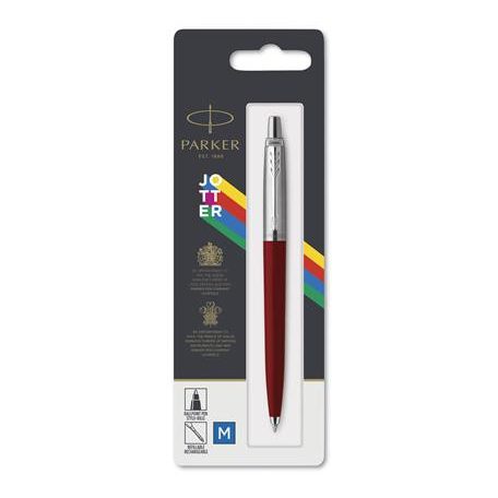 PARKER Golyóstoll, 0,7 mm, ezüst színű klip, piros tolltest, PARKER "Royal Jotter Originals", kék