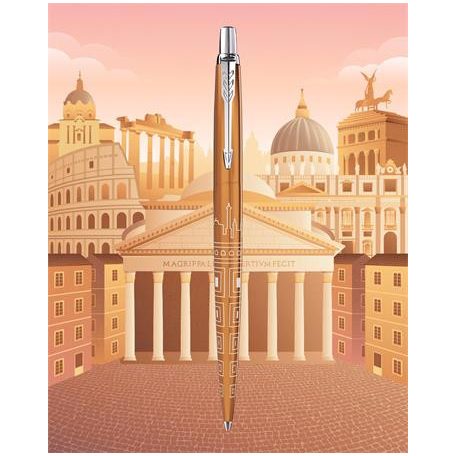 PARKER Golyóstoll, 0,7 mm, ezüst színű klip, mintás tolltest, PARKER, "Royal Jotter Róma", kék