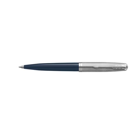 PARKER Golyóstoll, 0,7 mm rotációs, ezüst színű klip, kék tolltest, PARKER "Royal 51 Core", fekete