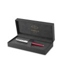 PARKER Golyóstoll, 0,7 mm rotációs, ezüst színű klip, piros tolltest, PARKER "Royal 51 Core", fekete