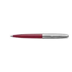   PARKER Golyóstoll, 0,7 mm rotációs, ezüst színű klip, piros tolltest, PARKER "Royal 51 Core", fekete