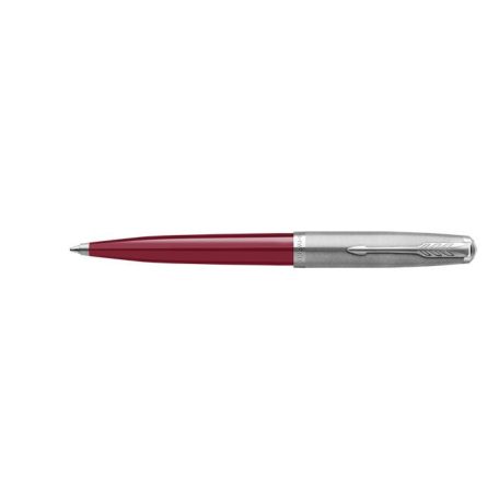 PARKER Golyóstoll, 0,7 mm rotációs, ezüst színű klip, piros tolltest, PARKER "Royal 51 Core", fekete