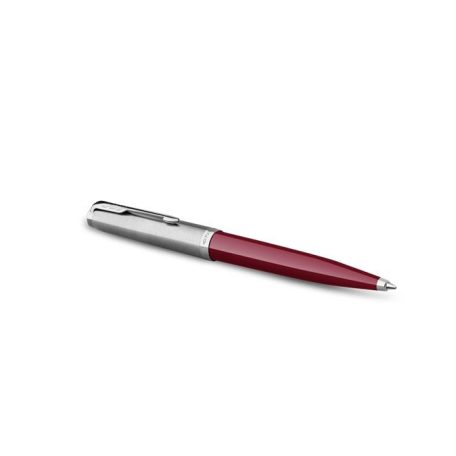PARKER Golyóstoll, 0,7 mm rotációs, ezüst színű klip, piros tolltest, PARKER "Royal 51 Core", fekete