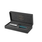 PARKER Golyóstoll, 0,7 mm rotációs, ezüst színű klip, türkiz tolltest, PARKER "Royal 51 Core", fekete