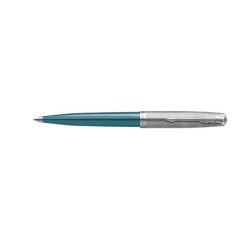   PARKER Golyóstoll, 0,7 mm rotációs, ezüst színű klip, türkiz tolltest, PARKER "Royal 51 Core", fekete