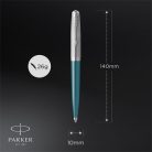PARKER Golyóstoll, 0,7 mm rotációs, ezüst színű klip, türkiz tolltest, PARKER "Royal 51 Core", fekete