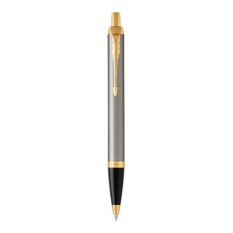 PARKER Golyóstoll, nyomógombos, 0,7 mm, arany színű klip, csiszolt fém tolltest, PARKER "Royal IM", kék