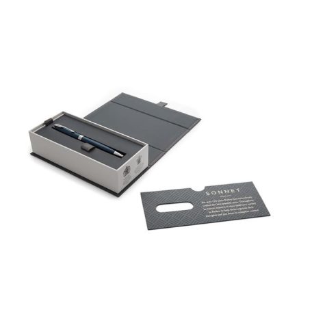 PARKER Golyóstoll, 1 mm, rotációs, kék tolltest, ezüst klip, PARKER "Royal Sonnet", kék
