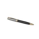 PARKER Golyóstoll, 1 mm, metál fekete tolltest, arany klip, PARKER "Royal Sonnet Premium", fekete