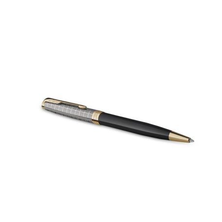 PARKER Golyóstoll, 1 mm, metál fekete tolltest, arany klip, PARKER "Royal Sonnet Premium", fekete