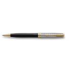 PARKER Golyóstoll, 1 mm, metál fekete tolltest, arany klip, PARKER "Royal Sonnet Premium", fekete
