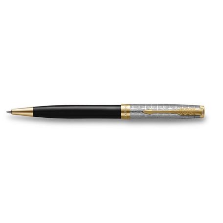 PARKER Golyóstoll, 1 mm, metál fekete tolltest, arany klip, PARKER "Royal Sonnet Premium", fekete