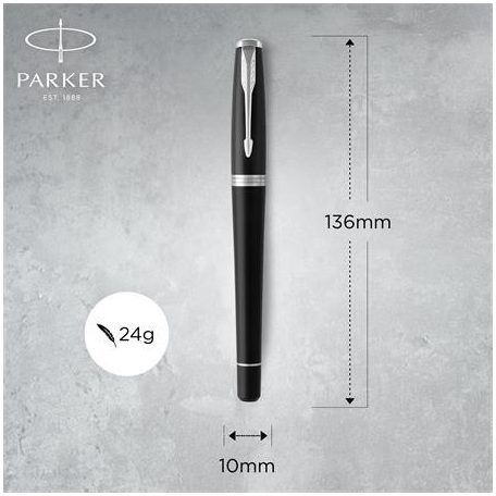 PARKER Töltőtoll, ezüst színű klip, matt fekete színű tolltest, PARKER "Royal Urban Twist"