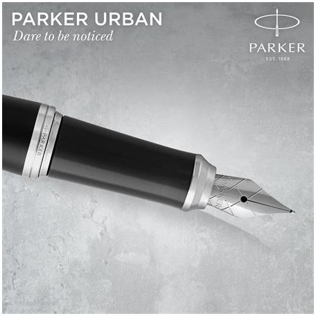 PARKER Töltőtoll, ezüst színű klip, matt fekete színű tolltest, PARKER "Royal Urban Twist"