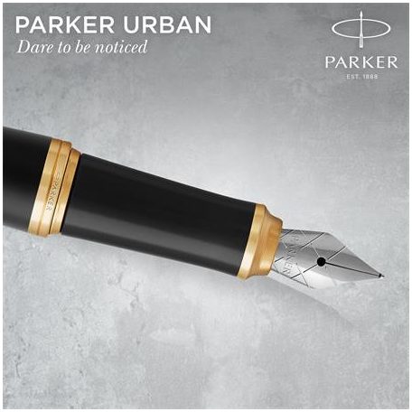 PARKER Töltőtoll, arany színű klip, matt fekete színű tolltest, PARKER "Royal Urban Twist"