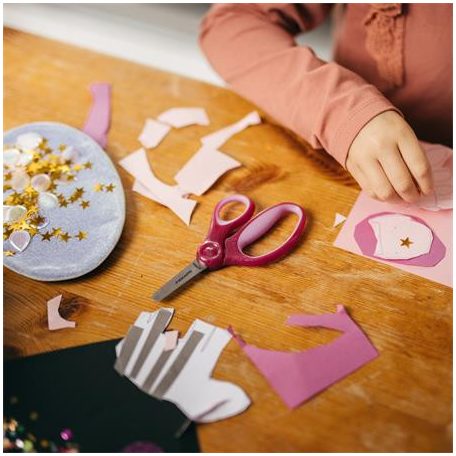 FISKARS Olló, óvodai, 13 cm, FISKARS, csillámos rózsaszín