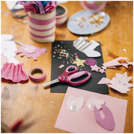 FISKARS Olló, óvodai, 13 cm, FISKARS, csillámos rózsaszín