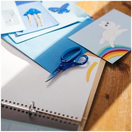 FISKARS Olló, iskolai, 15 cm, balkezes, FISKARS, ombré kék