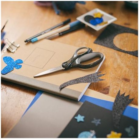 FISKARS Olló, iskolai, 18 cm, FISKARS, csillámos fekete