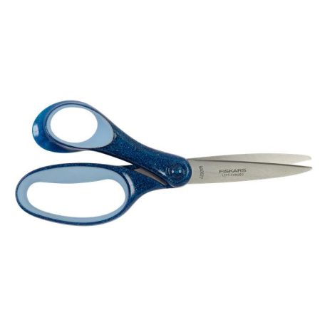 FISKARS Olló, iskolai, 18 cm, balkezes, FISKARS, csillámos kék