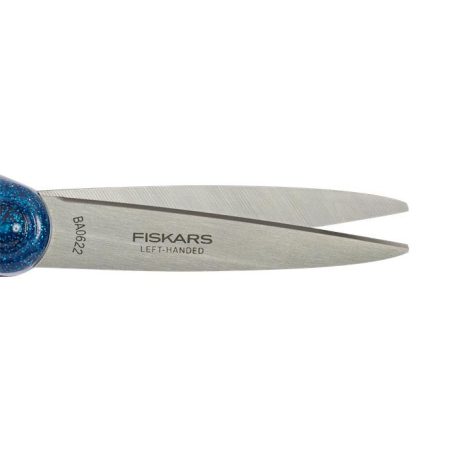 FISKARS Olló, iskolai, 18 cm, balkezes, FISKARS, csillámos kék