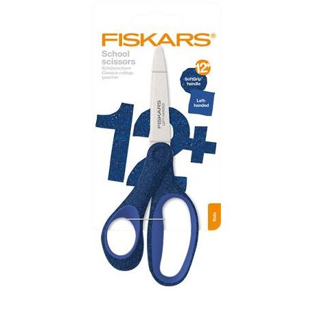 FISKARS Olló, iskolai, 18 cm, balkezes, FISKARS, csillámos kék