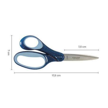 FISKARS Olló, iskolai, 18 cm, balkezes, FISKARS, csillámos kék
