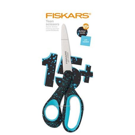 FISKARS Olló, ifjúsági, 20 cm, balkezes, FISKARS, foltos pávakék